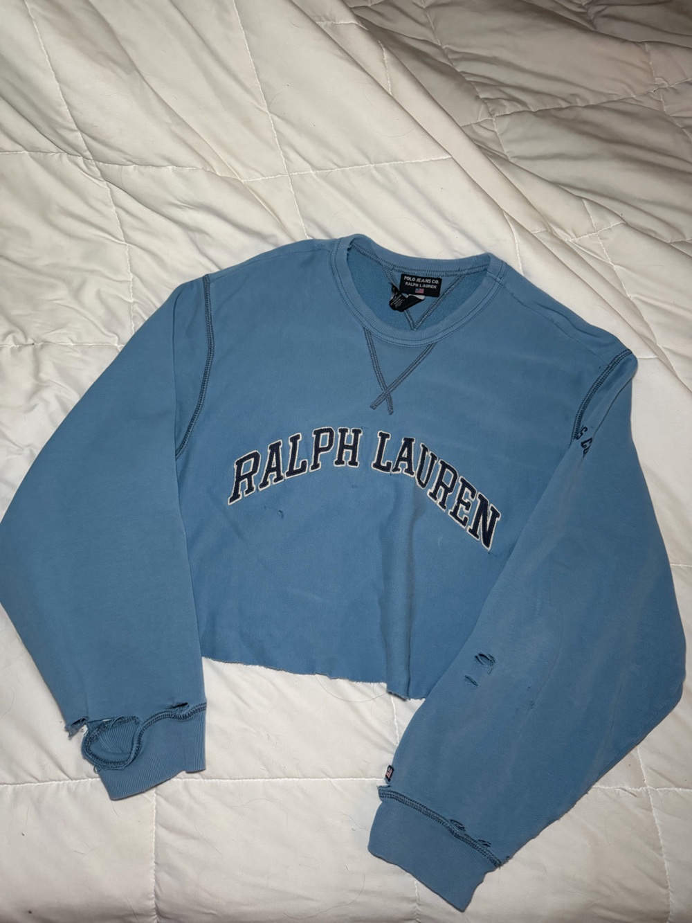 Ralph Lauren Light Blue Cropped Crewneck Sweatshirt